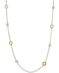 Gurhan Spell Long Two Tone Hoop Pearl Station Necklace