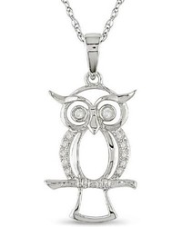 Ice.com 005 Ct Tw Diamond Owl Pendant With Chain 10k White Gold