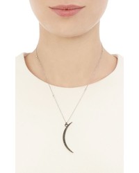 Feathered Soul Diamond Oxidized Silver Moon Pendant Necklace
