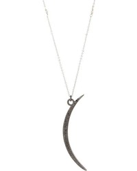 Feathered Soul Diamond Oxidized Silver Moon Pendant Necklace