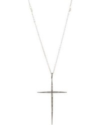 Silver Cross Feathered Soul Diamond Pendant Necklace