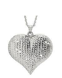 FINE JEWELRY Sterling Silver Diamond Cut Puffed Heart Pendant
