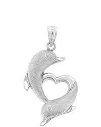 FINE JEWELRY Two Dolphin Heart Pendant Sterling Silver