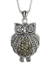 jcpenney Levieux Le Vieux Silver Plated Marcasite Crystal Owl Pendant Necklace