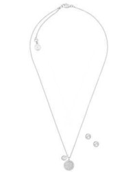Michael Kors Michl Kors Brilliance Crystal Pendant Necklace Stud Earrings Gift Setsilvertone