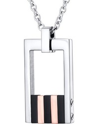 Ice Polished White And Black And Pink Stainless Steel Pendant Necklace