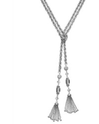 INC International Concepts Silver Tone Beaded Y Shaped Tassel Necklace