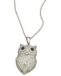 Somchintana Micro Pave Cz And Silver Owl Pendant Necklace