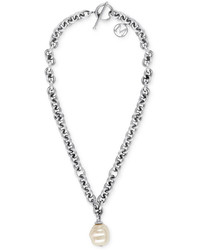 Majorica Stainless Steel Chain And Man Made Pearl Pendant Necklace