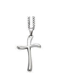 Steel By Design Stainless Steel Polished Curved Cross Pendant W 22 Chain
