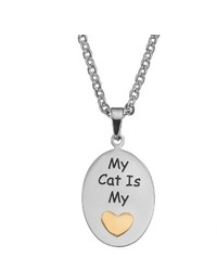 Steel City Stainless Steel Two Tone My Cat Is My Heart Pendant Necklace