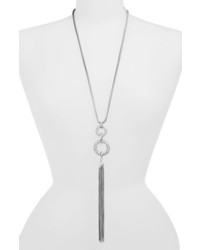 Tasha Long Tassel Pendant Necklace Silver Clear