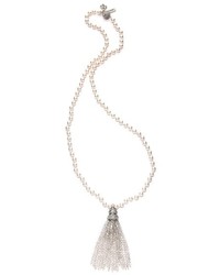 Oscar de la Renta Tassel Glass Pearl Necklace