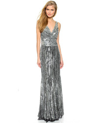 Silver Pleated Evening Dress