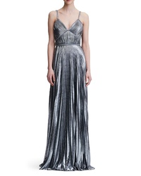Marchesa Notte Pleated Lame A Line Gown