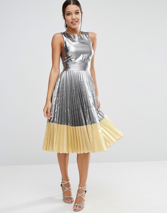 Asos Sheer And Solid Metallic Pleated 