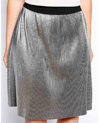 Asos Curve Pleated Midi Skirt In Metallic