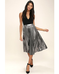 LuLu*s Eclipse Of The Heart Silver Midi Skirt