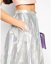 Lashes Of London Pleated Midi Skirt In Irridescent Metallic