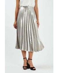 Topshop Metallic Pleat Ankle Grazer Skirt