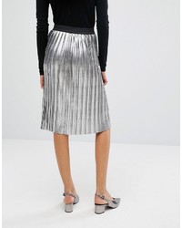 Miss Selfridge Metallic Pleated Midi Skirt