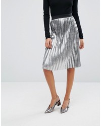 Miss Selfridge Metallic Pleated Midi Skirt