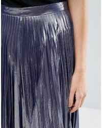 Warehouse Metallic Pleated Midi Skirt