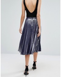 Warehouse Metallic Pleated Midi Skirt