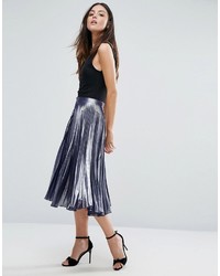 metallic pleated midi skirt uk