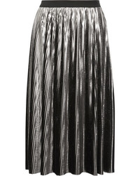 Jil Sander Pleated Lam Midi Skirt Silver