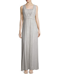 Kay Unger New York Sleeveless Sequin Front Pleated Gown