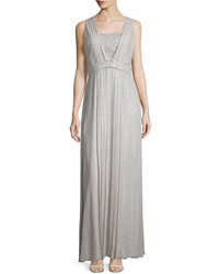 Kay Unger New York Sleeveless Sequin Front Pleated Gown