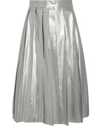 Awake Awake Pleated Metallic Cotton Midi Skirt Silver