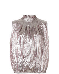 Silver Pleated Sleeveless Top