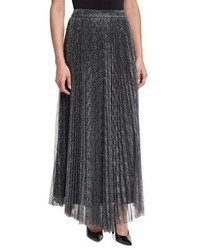 Silver Pleated Tulle Maxi Skirt