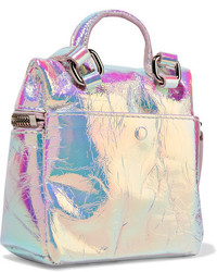 Kara Satchel Micro Holographic Crinkled Leather Shoulder Bag Silver