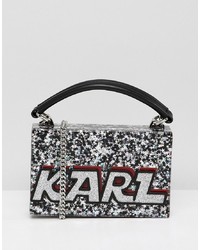 Karl Lagerfeld Logo Glitter Minaudiere Box Bag