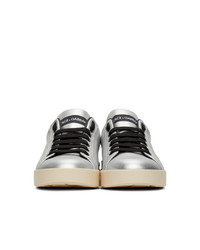 Dolce and Gabbana Silver And Black Writing Portofino Sneakers