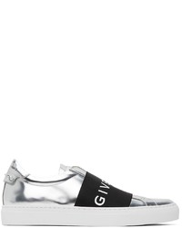 Silver Print Leather Slip-on Sneakers