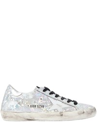 Silver Print Leather Sneakers
