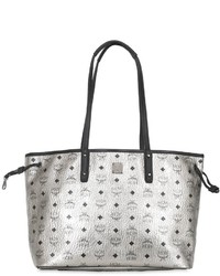 Silver Print Leather Tote Bag