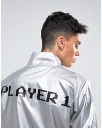 Reclaimed Vintage Inspired Festival Lightweight Jacket In Silver With Player 1 Print