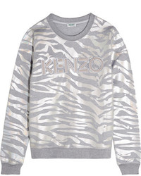 Kenzo Iridescent Tiger Print Cotton Jersey Sweatshirt Silver