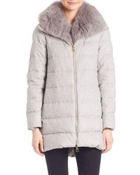 Herno Fox Fur Trim Silk Cashmere Puffer Coat