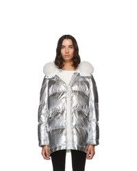 Yves Salomon Army Silver Down And Fur Reflective Doudoune Jacket
