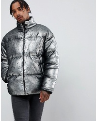 ASOS DESIGN Oversized Sequin Puffer Jacket In Silver