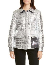 Off-White Painting Gathered Waist Metallic Quilted Jacket
