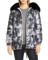 Mr & Mrs Italy Reversible Fur Print Down Puffer Coat With Removable Genuine Fox