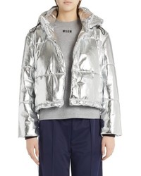 Silver Quilted Bomber Jacket