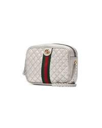 Gucci Silver Leather Mini Quilted Bag With Webbing